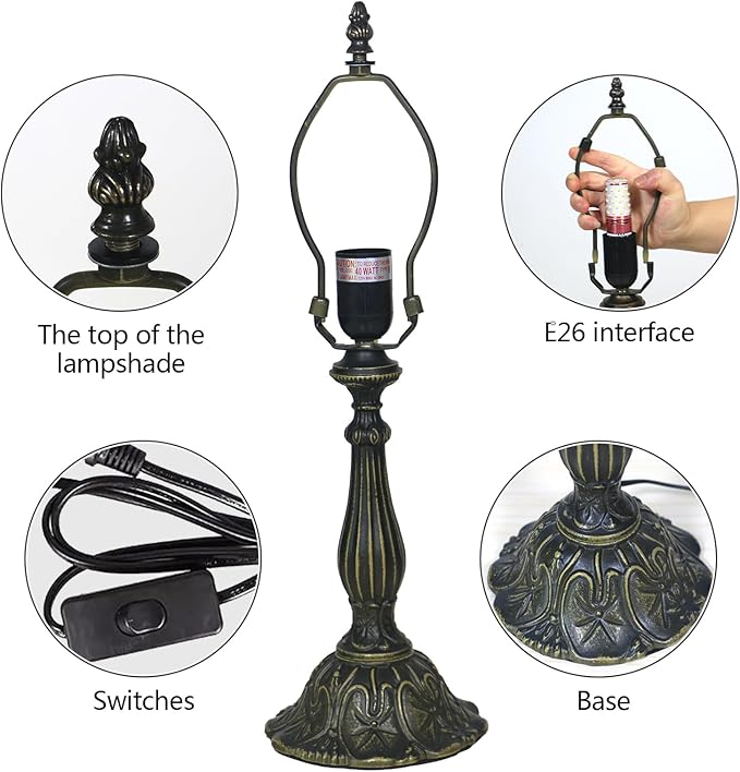 Tiffany Lamp Yellow Style Stained Glass Lamp 12 Inches Vintage Table Lamp for Bedroom, Bedside Und Reading Desk Light