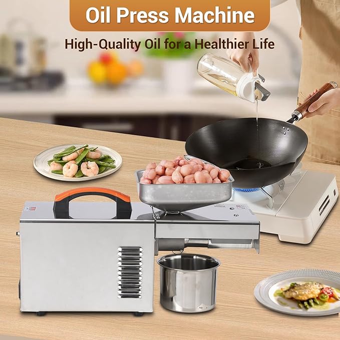 900W Electric Oil Press Machine, Automatic Cold & Hot Oil Extractor with 304 Stainless Steel, Home Oil Maker for Peanut, Sesame, Walnut, Almond, Pumpkin Seed, Rapeseed