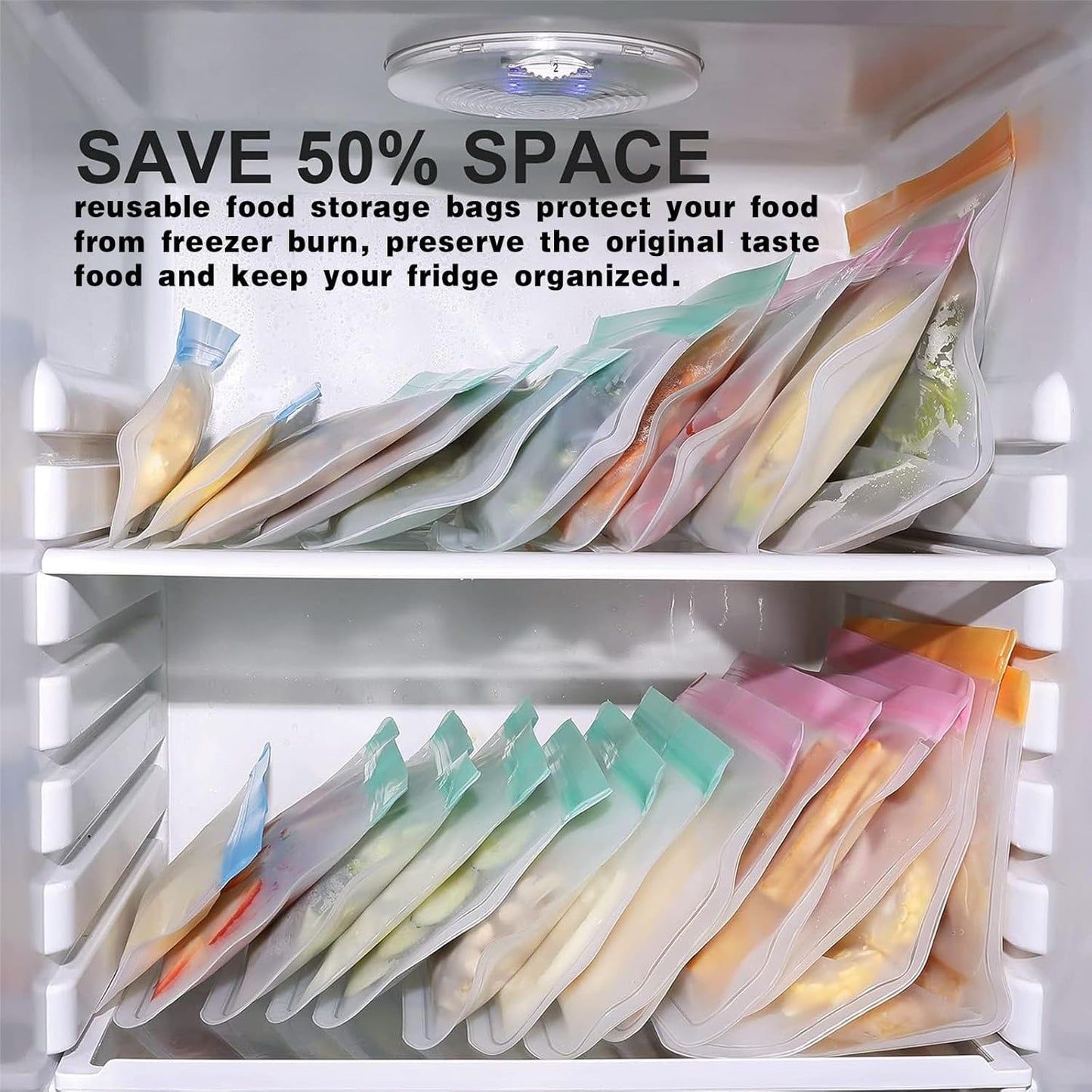 8 Pack Reusable Gallon Bags Dishwasher Safe, Silicone Leakproof Reusable Freezer Bags, BPA Free Reusable Food Storage Bags for Candy, Snack, Cereal, Travel Items, Home Organization（Blue）
