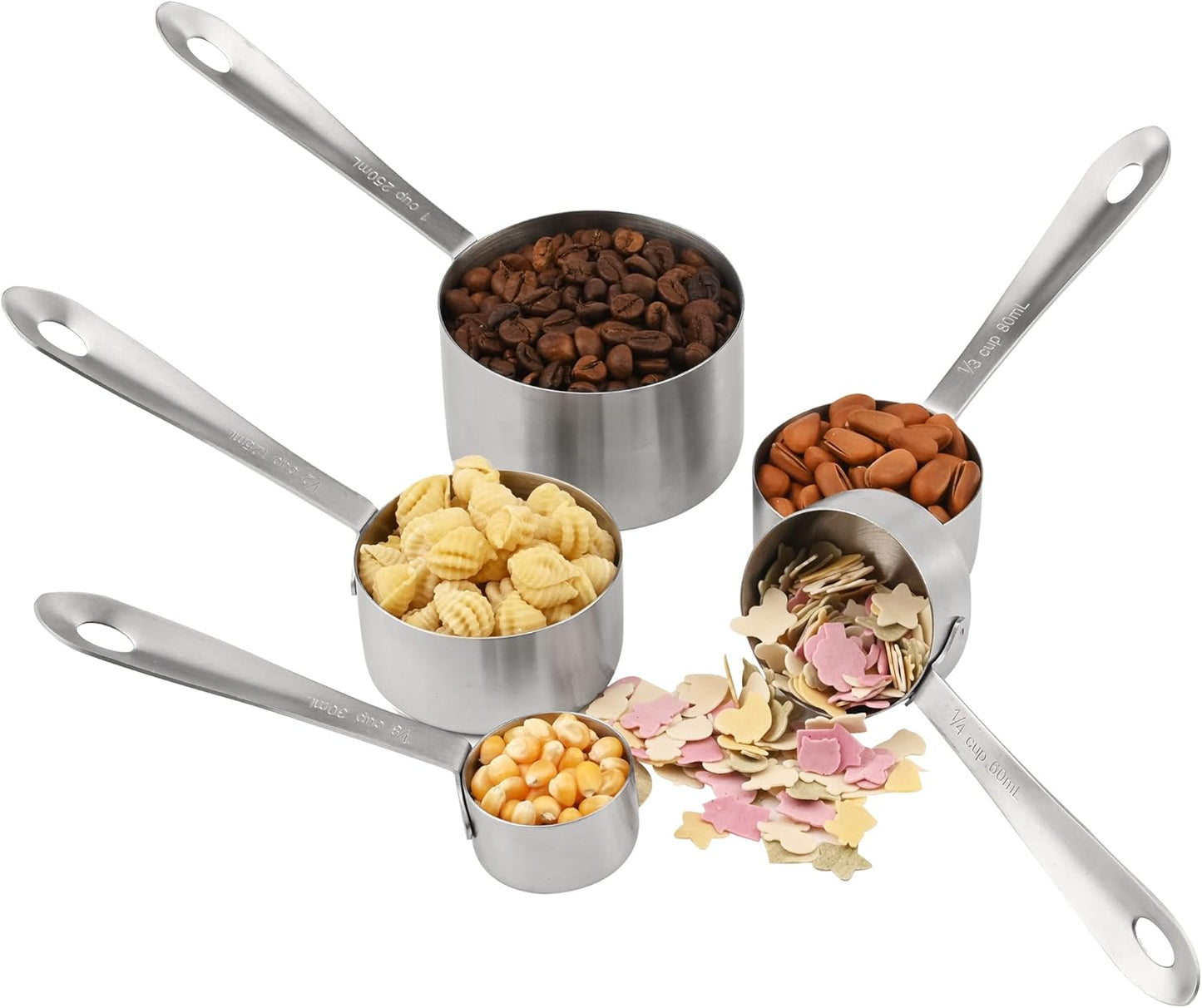 Measuring Cups Set, 18/8 Stainless Steel Measuring Cups Set 5, Metal Measuring Cups for Baking, Both Imperial & Metric Measuring Cups for Liquid and Dry, Nesting Kitchen Measuring Tools