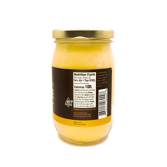 Spring Sunrise Classic Ghee 16 oz - Clarified Butter, Pasture Raised, rBST Free, Certified, Kosher, Grass-Fed Ghee for Cooking & Baking