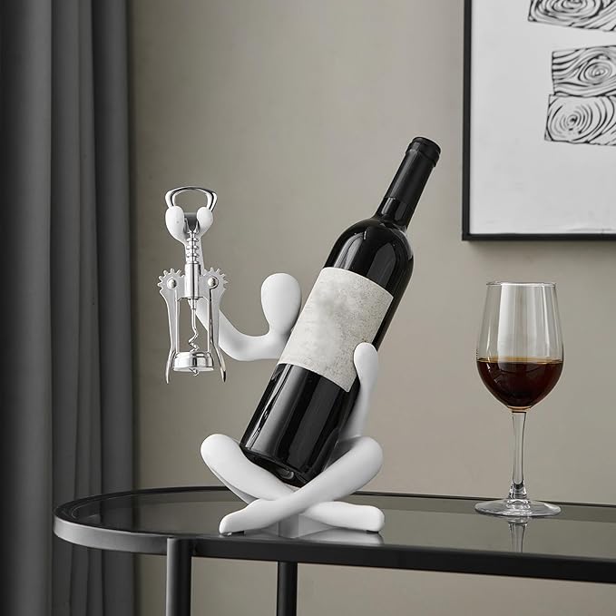 XINXUAN Abstract Wine Bottle Holder Home Decor, Resin Hollow-Out Design Decorative Wine Rack (White)