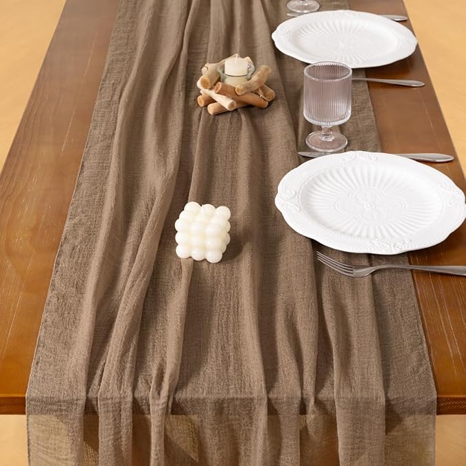 Socomi Nude Cheesecloth Table Runner Fall Thanksgiving Gauze 120 Inch Rustic Boho Cheese Cloth Runner for Wedding Party Baby Bridal Shower Centerpiece Decoration Holiday Home Decorations