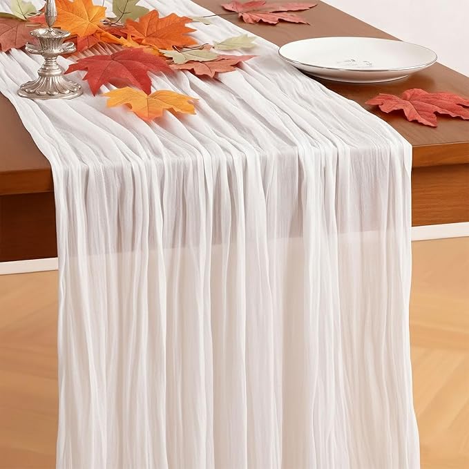 White Cheesecloth Table Runner, 120 Inch 10 FT Boho Rustic Cheesecloth Gauze, Cheese Cloth Runner for Wedding Spring Easter Baby Bridal Shower Party Decoration, 1 Pack