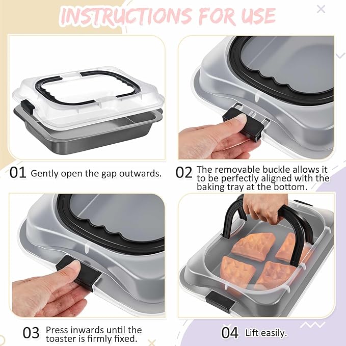 1 Pcs Cake Baking Pan with Lid and Handle, 9 x 13 Inch Non-stick Rectangle Sheet Cake Pan Carrier for Brownie Roasting Cooking Baking (Black Gray)