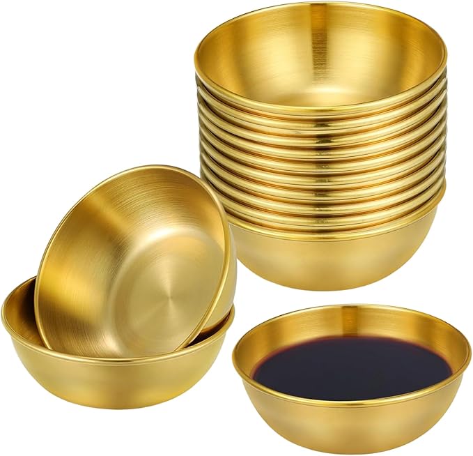 12 Pack 3.2 Inch Gold Stainless Steel Dipping Bowls – Small Bowls for Dips, Soy Sauce, Condiments, Appetizers, Facial Bowl for Esthetician Use
