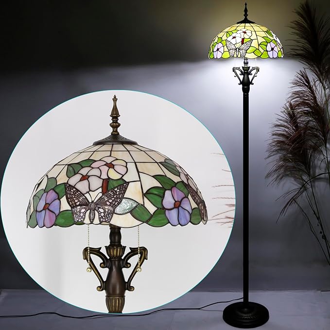 Tiffany Floor Lamp Base Only, for 16-24 Inch Stained Glass Lampshade Height 71 Inch Bronze Finished Resin Base Antique Standing Lighting Base Replacement Only Wide 11 Inch(B (W11H71 Inch))