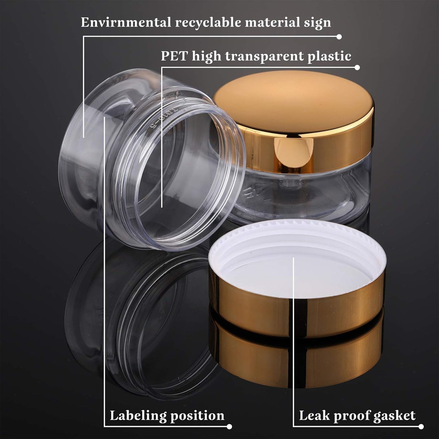 SATINIOR 6 Pack 1 oz Plastic Jars Containers with Lids Wide-mouth Refillable Leakproof Reusable Round Empty Jars for Travel Cosmetic Dry Food Spice Candy Cookie Home Kitchen Organizing(Gold)