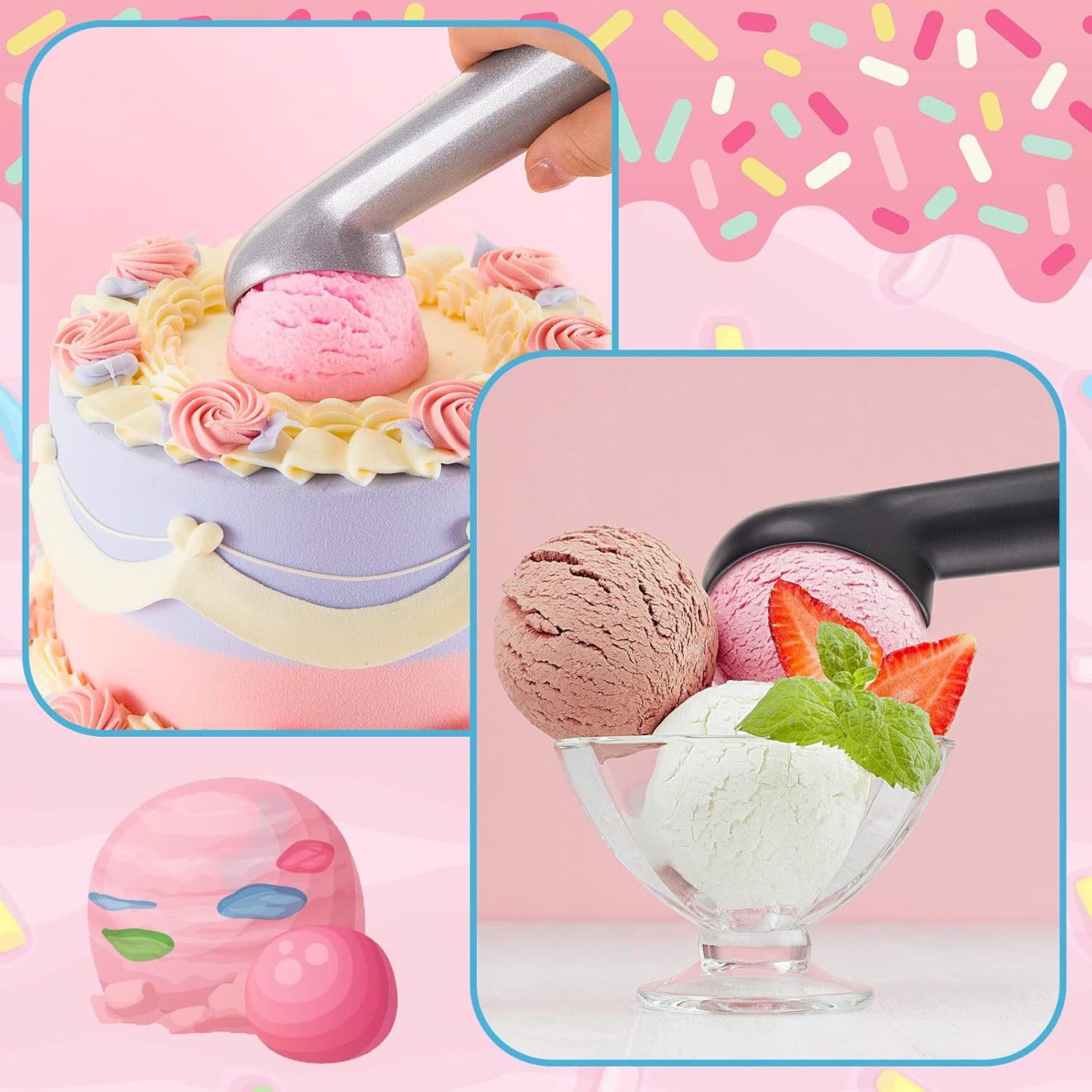 Gejoy 12 Pcs Ice Cream Scoop 7 Inch Nonstick Anti Freeze Ice Cream Scooper Aluminum Design Dessert Spoon for Gelatos Frozen Yogurt Fruit Sundaes Sorbet Almond Cookie Dough (Black and Silver)