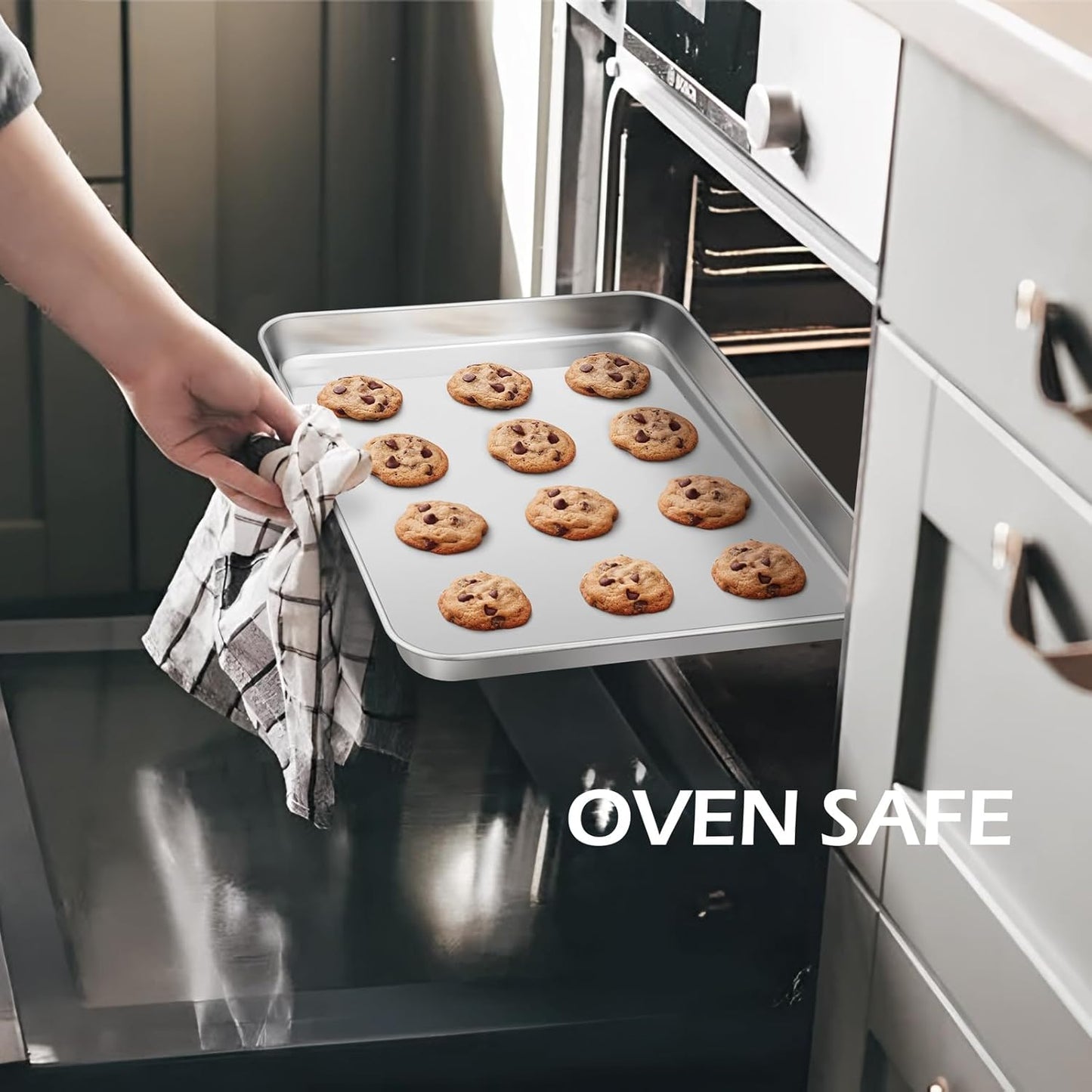 3Pack Cookies Sheets for Baking, Leonyo Stainless Steel Baking Sheets Pans, 1Inch Deep Metal Quarter Sheet Pan Tray for Cookies, Dishwasher Safe