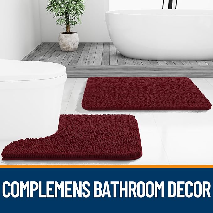 OLANLY Bathroom Rugs 47x17, Extra Soft Absorbent Chenille Bath Rugs, Rubber Backing Quick Dry, Machine Washable Bath Mats for Bathroom Floor, Tub and Shower, Home Decor Accessories, Burgundy