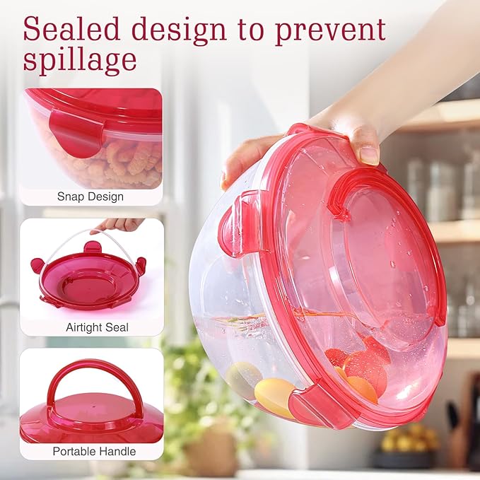 LUXEAR Mixing Bowls with Lids Set, Storage Bowls with Lids Set for Fridge, Meal Prep Bowls 4 Set BPA-Free Salad Bowls with Lid & Handle BPA-Free Salad Storage Container Cooking/Baking/Dishwasher Safe