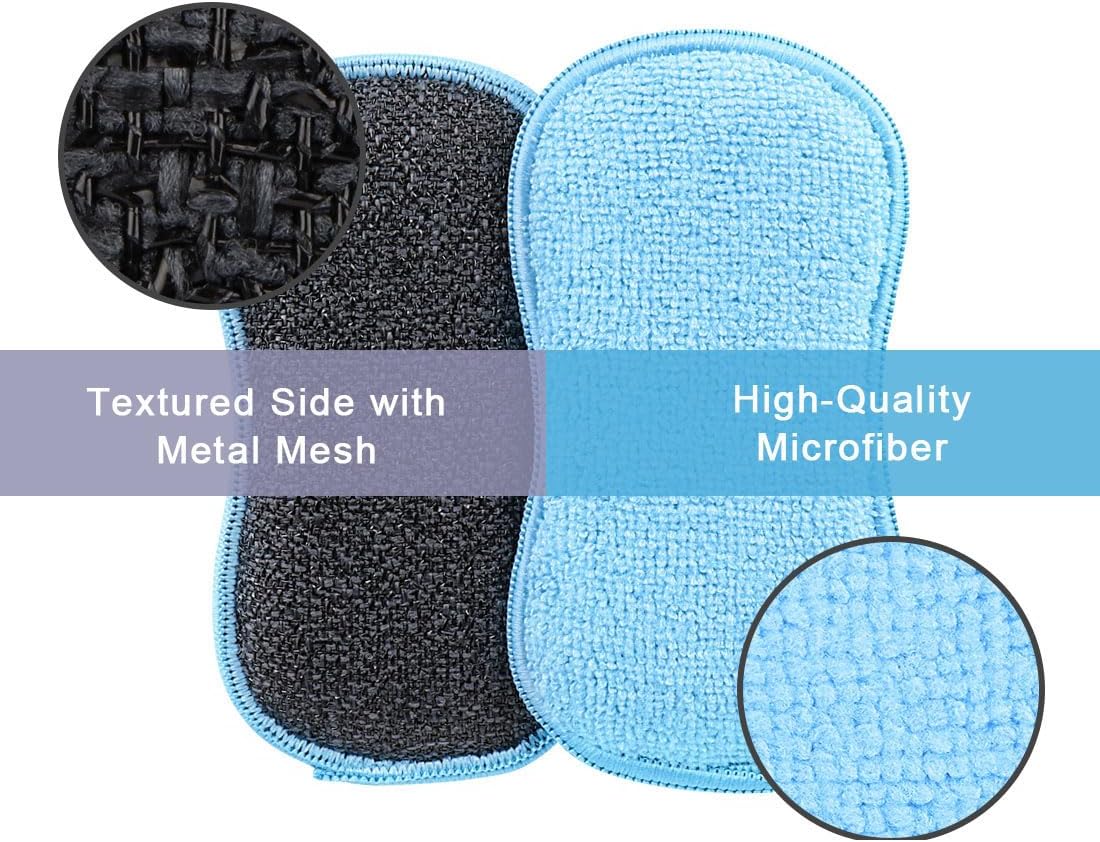 HOMEXCEL 12 Pack Multi-Purpose Scrub Sponges Kitchen, Dish Sponge, Non-Scratch Microfiber Sponge for Efficiently Cleaning Dishes, Pots, and Pans (Blue)