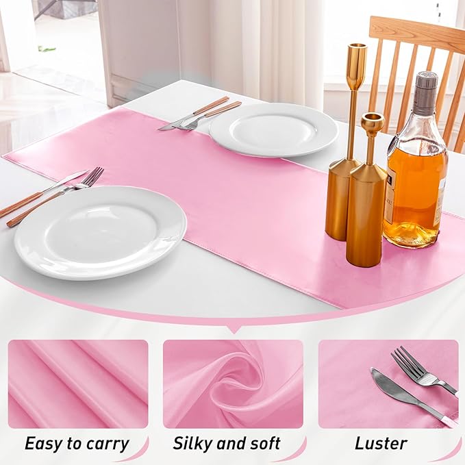 20 Pack Satin Table Runner 12 X 108 Inch Silk Table Runner for Party,Wedding, Birthday, Banquets,Decoration(Pink)