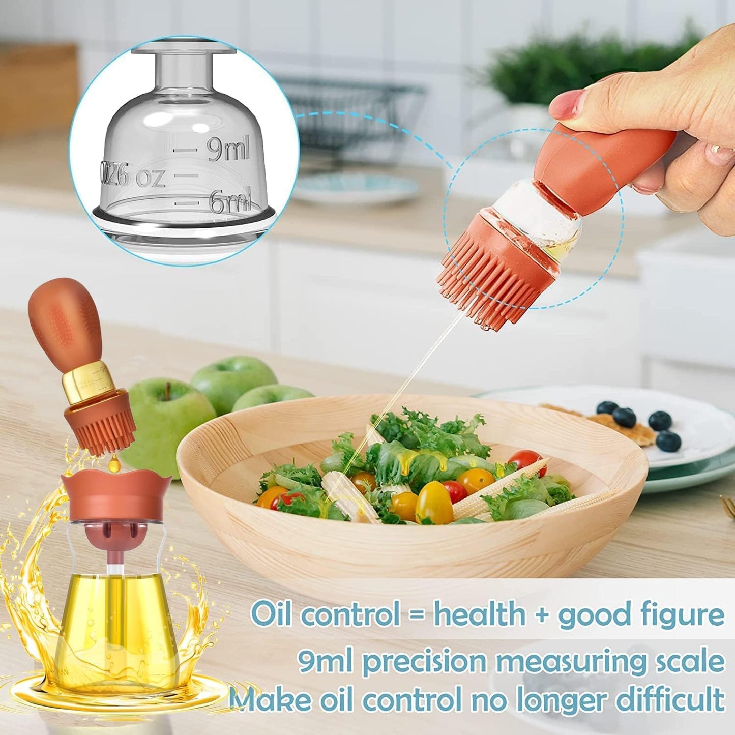 Oil Dispenser with Brush-2Pack 7oz/200ML 2 IN 1 Glass Cooking Oil Dispenser Bottle with Silicone Basting Brush for Kitchen, Oil Storage and Container for Cooking BBQ, Vinegar, Sauce, Air Fryer- Orange