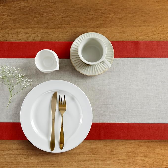 Solino Home Linen Table Runner 72 Inches Long - Red and Natural 100% Pure Linen 14 x 72 Inch Table Runner for Dining, Christmas, Holiday, Winter, New Year - Contempo