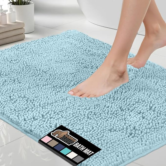 GORILLA GRIP Bath Rug Mat 30x20, Thick Soft Absorbent Chenille, Quick Dry Microfiber Mats, Rubber Backing Washable Shower Floor Rugs, US Designed Bathroom Bathmat Home Decor Accessories, Sky Blue