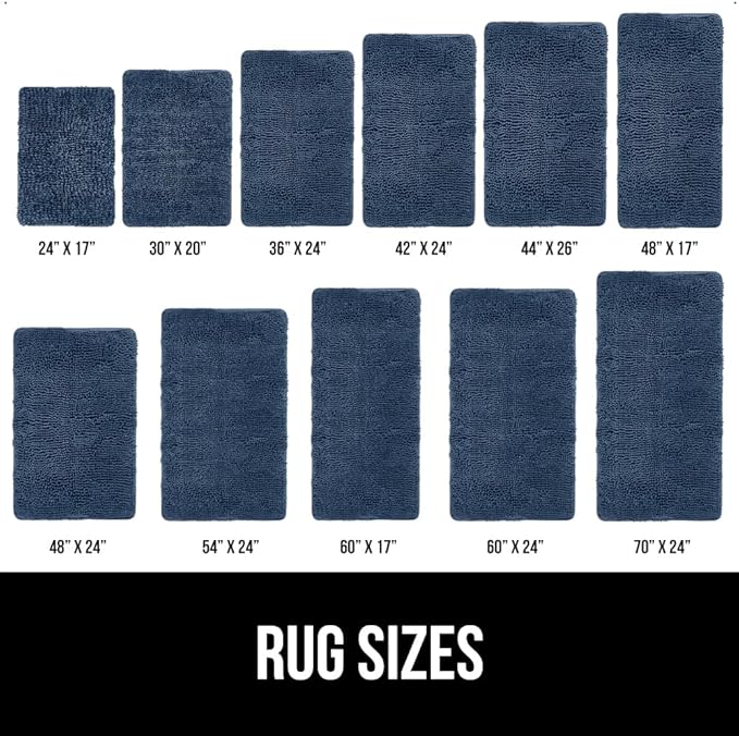 GORILLA GRIP Bath Rug Mat 70x24, Soft Absorbent Chenille, Quick Dry Microfiber Mats, Rubber Backing Washable Shower Floor Rugs, Bathmat Runner, US Designed Bathroom Home Decor Accessories Navy Blue