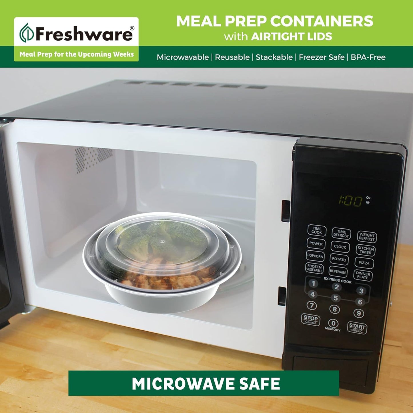 Freshware Meal Prep Containers with lids [150 Pack] Food Storage Containers, Bento Box, BPA-Free, Stackable, Microwave, Dishwasher, Freezer Safe, 32 Oz
