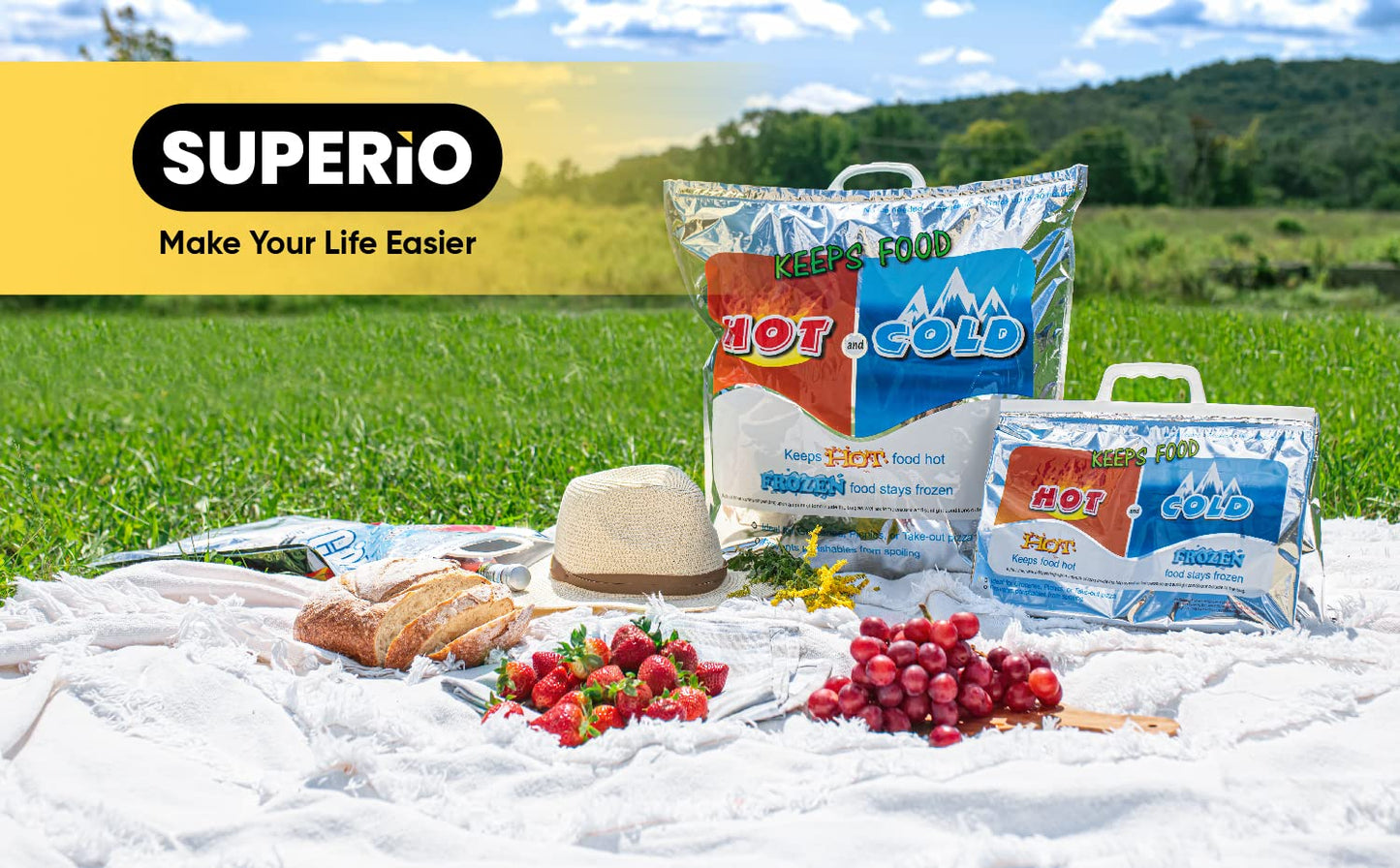 Superio Hot and Cold Insulated Bags for Food Delivery, Grocery Shopping Bags, Food Storage for Hot and Frozen Food for Travel, Disposable Cooler Bag, Reinforced Thermal Lunch Bag (1, 15.5"x13")