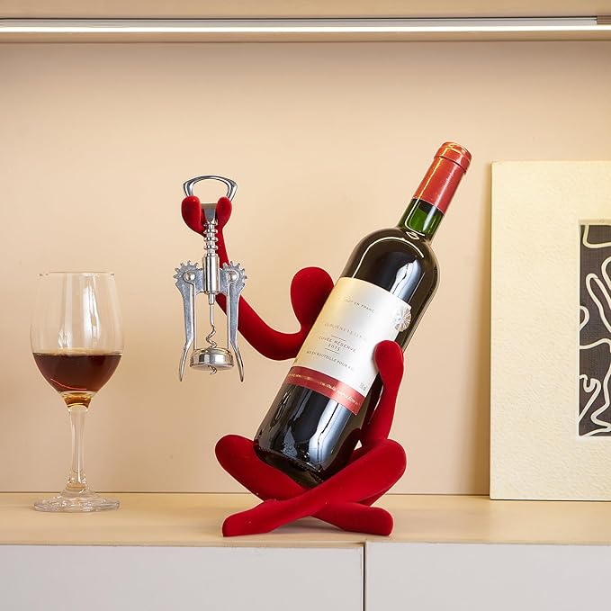 XINXUAN Abstract Wine Bottle Holder Home Decor, Resin Hollow-Out Design Decorative Wine Rack (Flocking - Red)
