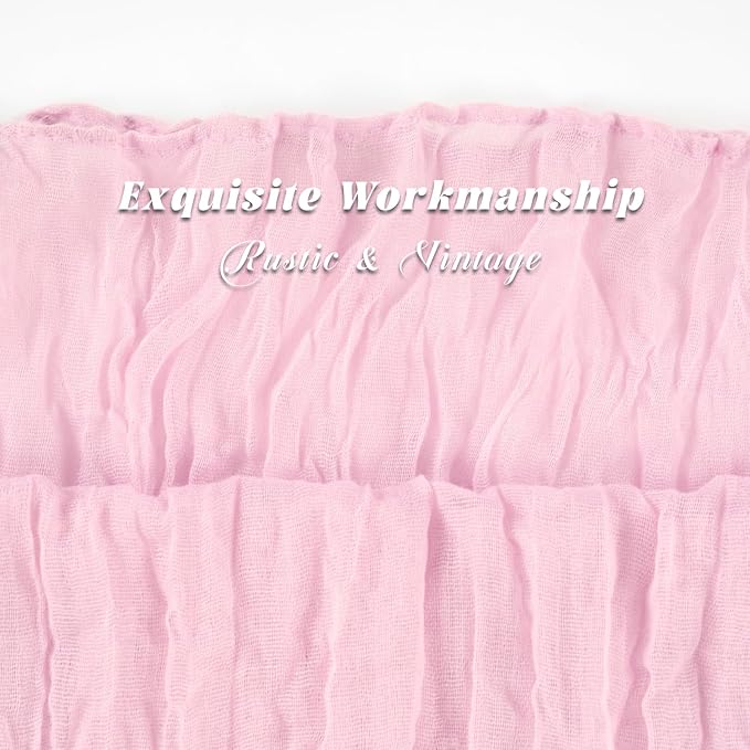 12 Pack 10Ft Light Pink Cheesecloth Table Runner 35 x 120 inch Boho Gauze Cheese Cloth Table Runner Vintage Rustic Sheer Runners for Wedding Bridal Shower Birthday Party Cake Table Decorations
