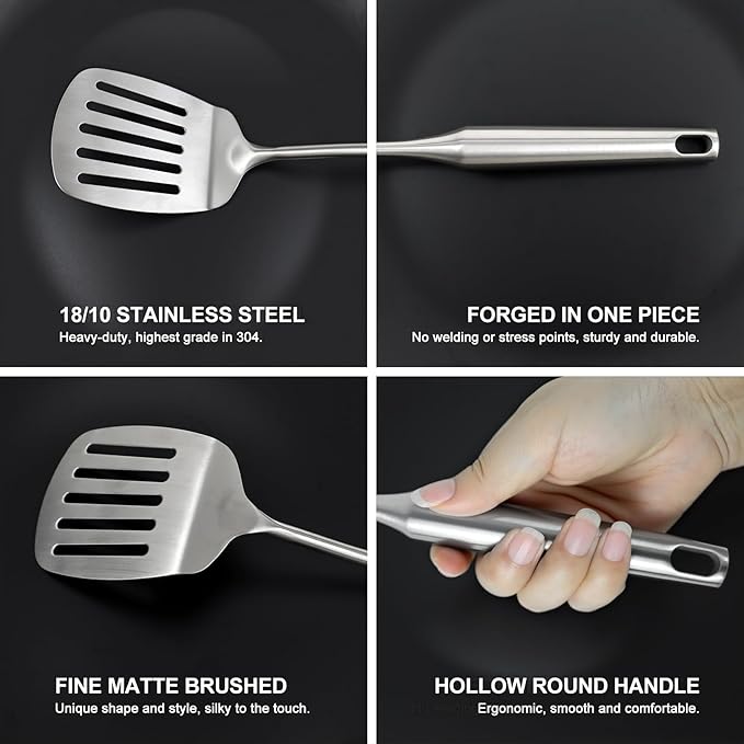 18/10 Stainless Steel Cooking Utensils Set,12pcs Metal Kitchen Utensils Set Dishwasher Safe, Heat Resistant Wok Tools Set for Cooking Enthusiasts