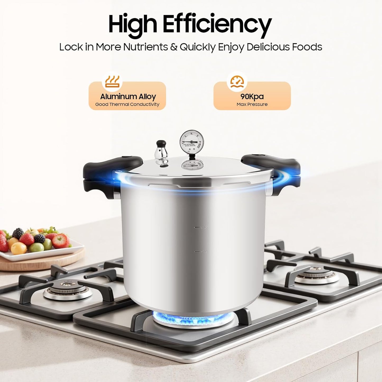 23-Quart Pressure Canner, Stainless Steel Pressure Canner with Gauge & 90 KPA Safety Valve for Family or Commercial