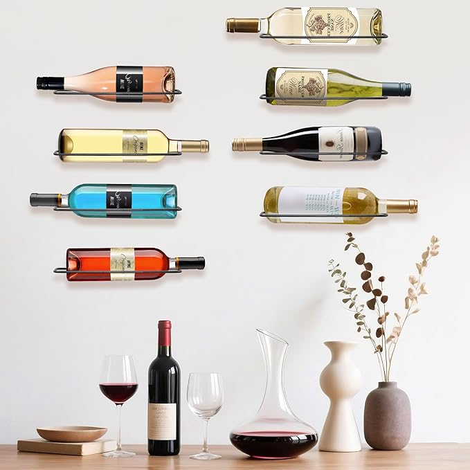 FLstudio Wall Mounted Wine Rack: 8 Bottle Wall Mount Wine Rack for Wine Bottles Display and Storage - Metal Wall Wine Bottle Organizer Holder for Wine Cellar Home Kitchen Bar Decor