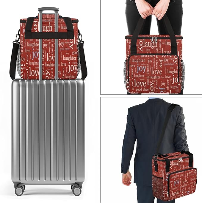 cfpolar Love Joy Laugh Letter Red Coffee Maker Carrying Bag, Portable Single Serve Coffee Brewer Case with Pockets for K-Cup Pods