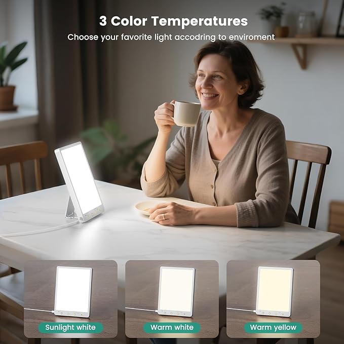 Light Therapy Lamp - 10000 Lux Therapy Light, 3 Color Temperature & Wall Mount with Memory Function, Touch Control Portable Daylight Therapy Lamp with Adjustable Brightness for Home & Office.
