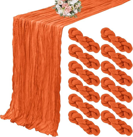 12 Pack Cheesecloth Table Runner 20 x 120 inch Cheese Cloth Table Runner Bulk,Romantic Boho Sheer Gauze Fabric Table Runners for Wedding Reception,Party,Bridal Shower Table Decor(Orange)