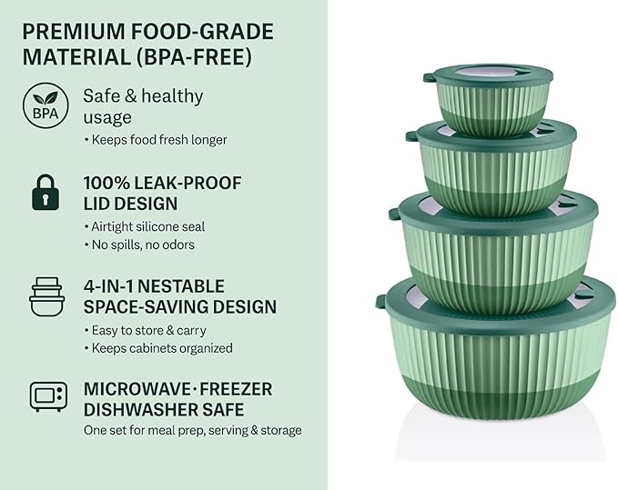 Mixing Bowls with Airtight Lids – 8 Piece Nesting Kitchen Set – BPA-Free, Leak-Proof & Stackable – Dishwasher, Microwave & Freezer Safe