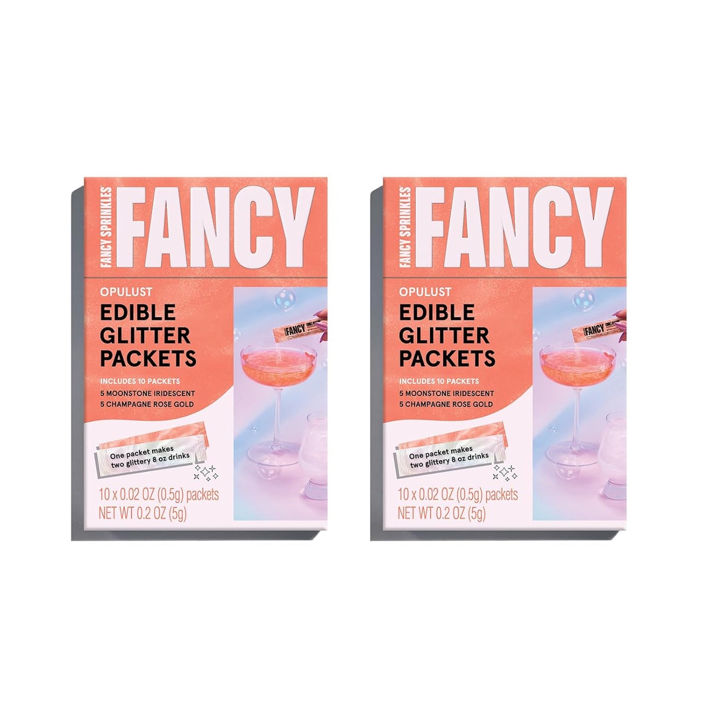 Fancy Sprinkles Opulust Edible Glitter Packets Portable & On-The-Go for Sparkling Drinks, Champagne, Cocktails, Wine, Beer, & more. (2 Pack)