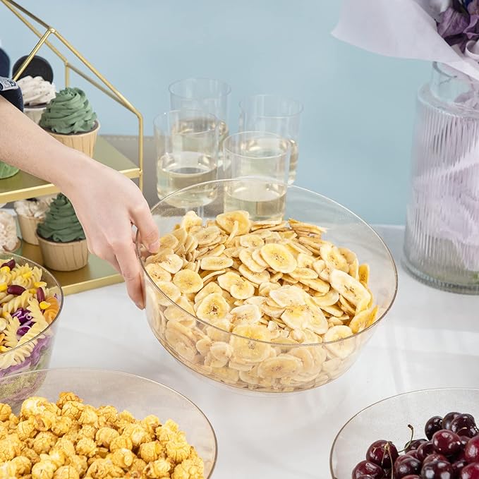 Hioasis 8 Pack Plastic Serving Bowls 128oz Gold Glitter Plastic Bowls Heavy Duty Disposable Serving Bowls for Party Snack & Salad & Candy & Bar Buffet