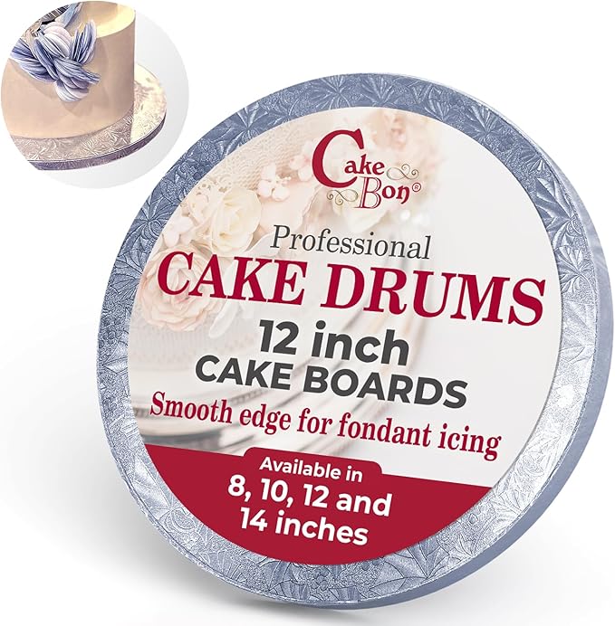 Cakebon Cake Boards - Sturdy 1/2 Inch Thick Drums - 12 Inch Professional Smooth Straight Edges Silver 1-Pack