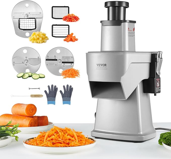 VEVOR Electric Vegetable Slicer, 4 in 1 Multifunctional Food Cutter, 200W Vegetable Chopper for Slicing Shredding Dicing and Slitting, with Cut-Resistant Gloves, for Commercial and Home Use