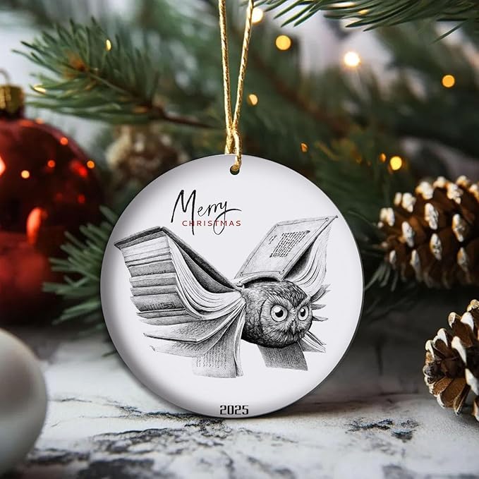 Christmas Book Ornament, Funny Owl Book Ornament, Book Lover Gift, Bookworm Gifts, Librarian Gift