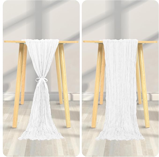 12 Pack Cheesecloth Table Runner 20 x 120 inch Cheese Cloth Table Runner Bulk,Romantic Boho Sheer Gauze Fabric Table Runners for Wedding Reception,Party,Bridal Shower Table Decor(White)