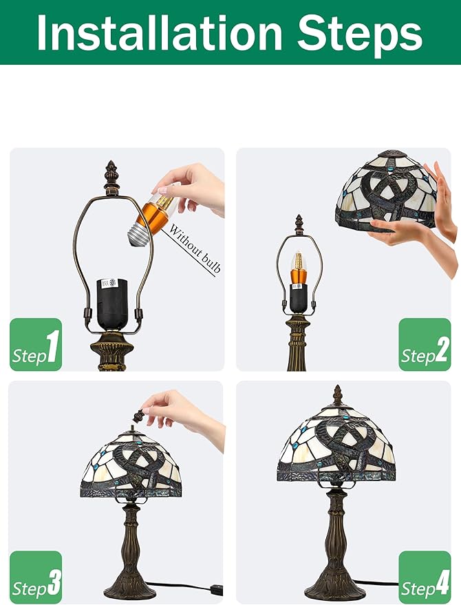 KY&BOSAM Tiffany Table Lamps Irish Celtic17500 Lumens UL Style Light Stained Glass Lamp Shade +E26 Bulb Holder+ Metal Base 8*8*14Inch Family Bedroom Living Room Office Memory St Patrick's Day Decor