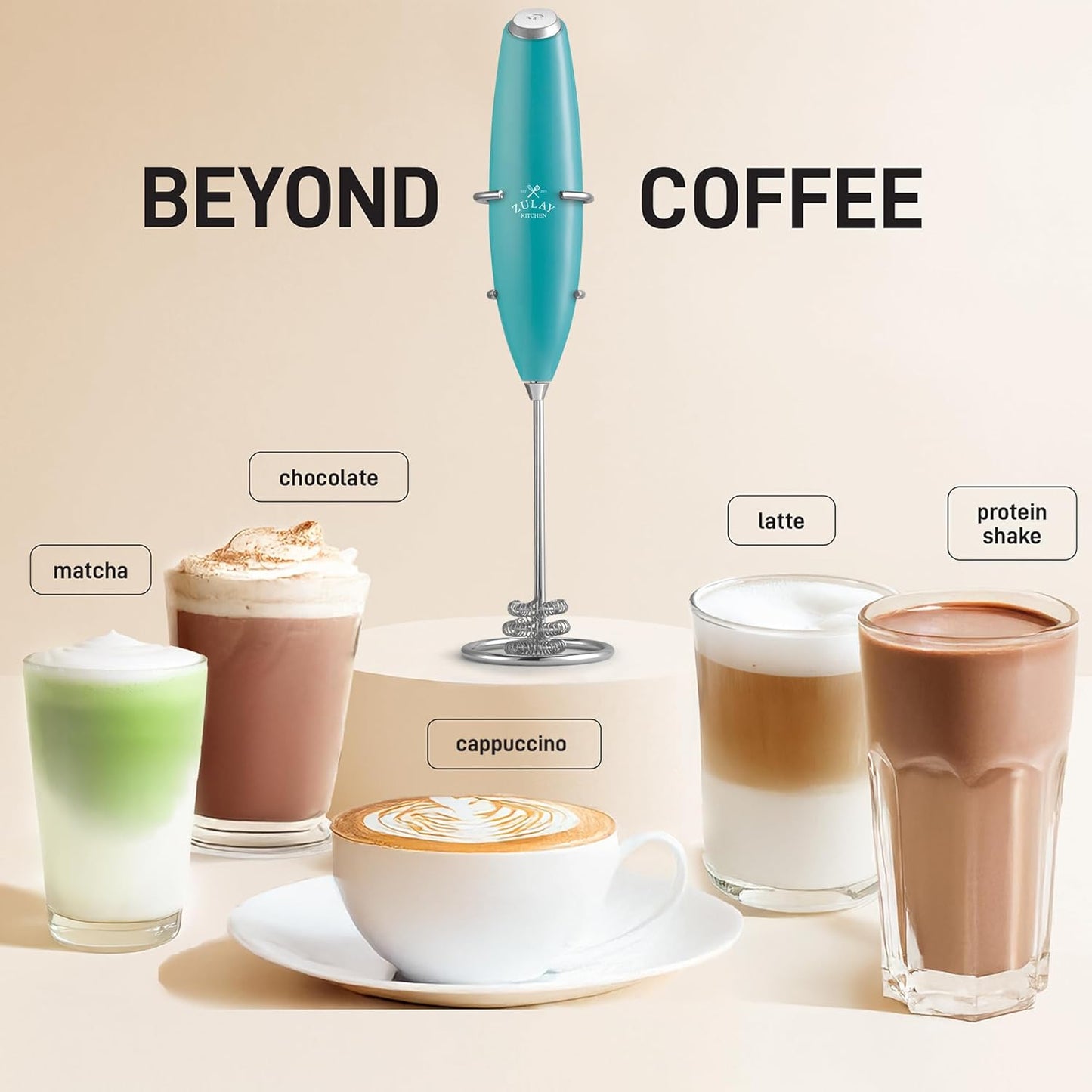 Zulay Kitchen Patented Tornado Triple Whisk Milk Frother with 4 Duracell Batteries – Handheld Foam Maker for Coffee, Lattes, Matcha & Hot Chocolate – Rich, Creamy Froth in Seconds