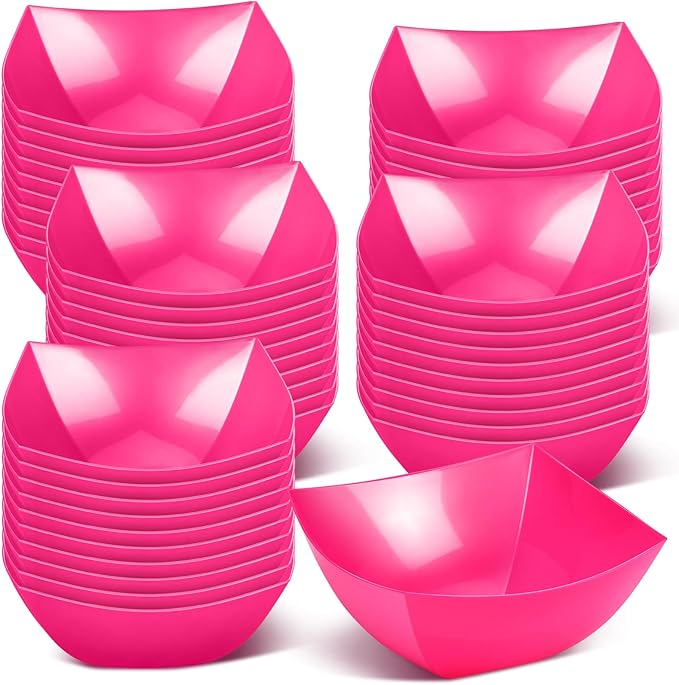 Tanlade 50 Pcs Square Plastic Serving Bowls Disposable Snack Salad Bowl Small Party Candy Bar Containers Taco Bar Serving Dishes for Buffet Chips Fruit(8 oz,Rose Red)
