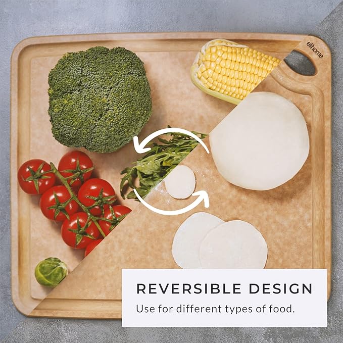 Elihome Classic Series Cutting Boards Set of 2, Natural Wood Fiber Composite, Dishwasher Safe, Eco-Friendly, Juice Grooves, Non-Porous, Made in USA, Medium (10"x 13") Natural and Black color