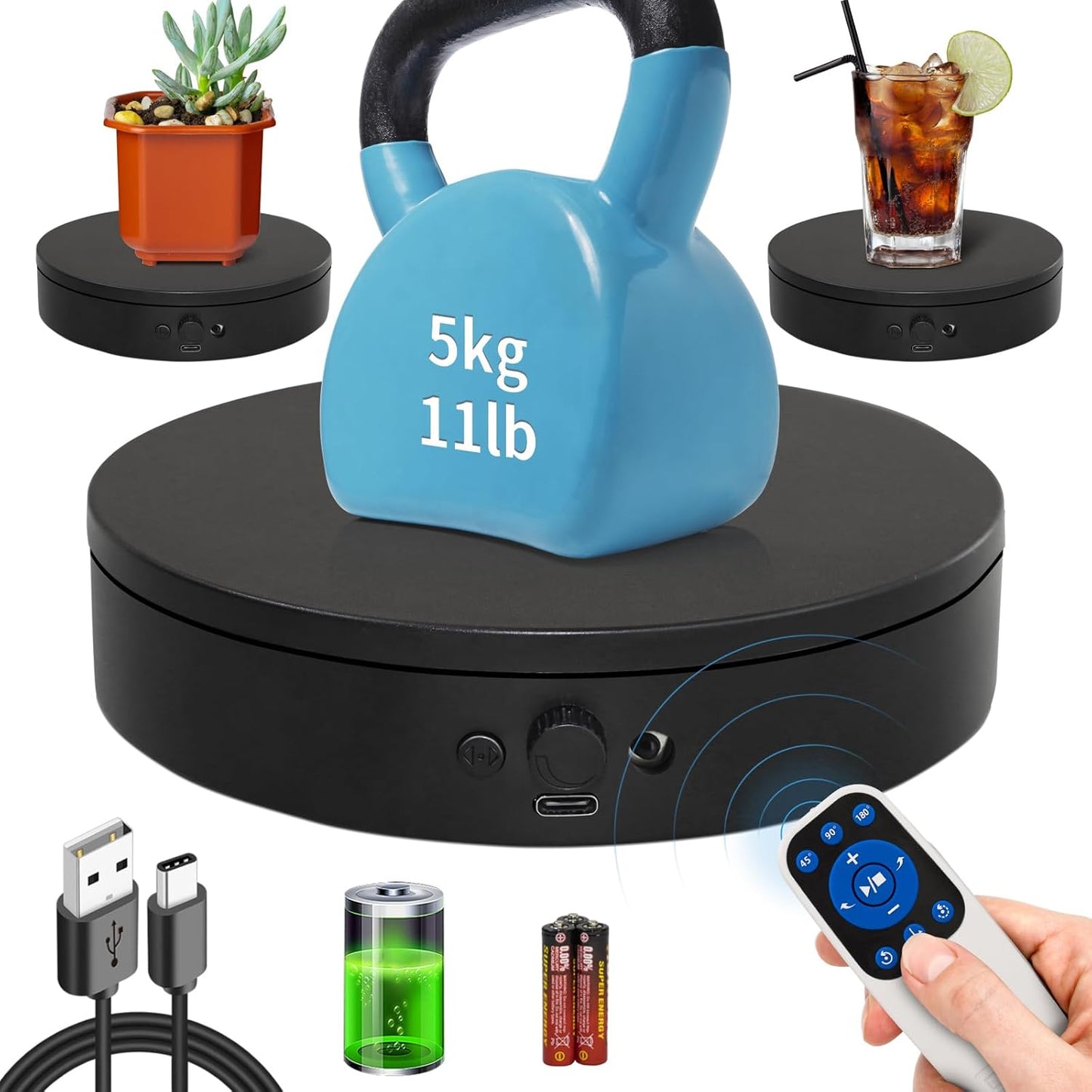 Motorized Rotating Display Stand with Remote, 5.91in 360 Electric Turntable for Display,Photography,3D Scanner Models, Motorized Lazy Susan and Photography Turntable Control Angle/Speed,Step/Swing/Continuous Rotation