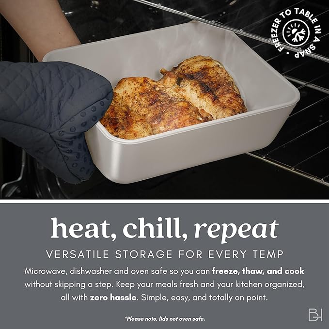 Ceramic Coated Glass Food Storage Container | No PTFE, PFOA, PFAS, and BPA | Reusable Non Toxic Meal Prep Container with Glass Lid | Easy To Store | 2.5 Cup Square [Crema]