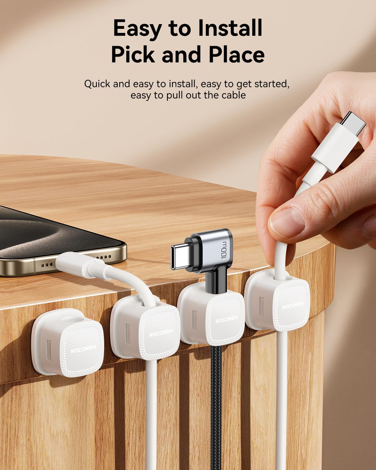 18-Pack Magnetic Cable Clips Cord Organizer-Cable Smooth Adjustable, Rocoren Desk Cable Management Accessories,Cable Holder Clips Wire Holder Keeper for Desktop,Nightstand,Wall,Home Office,Phone,Car
