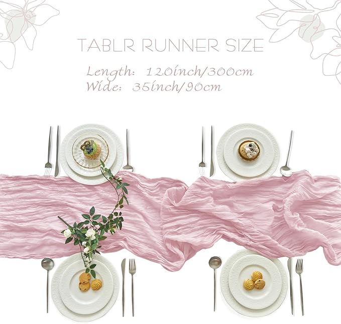 IVAPUPU 8 Pcs Cheesecloth Table Runner - 10ft Pink Boho Gauze Cheese Cloth Table Runners for Baby Shower Decoration Wedding Party Summer Garden Farmhouse