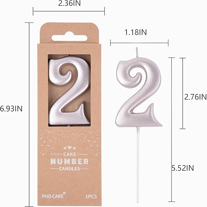 PHD CAKE 2.76 Inch Elegant Rose Gold 2 Number Birthday Candles, Rose Gold Number Candles, Cake Number Candles, Party Celebration