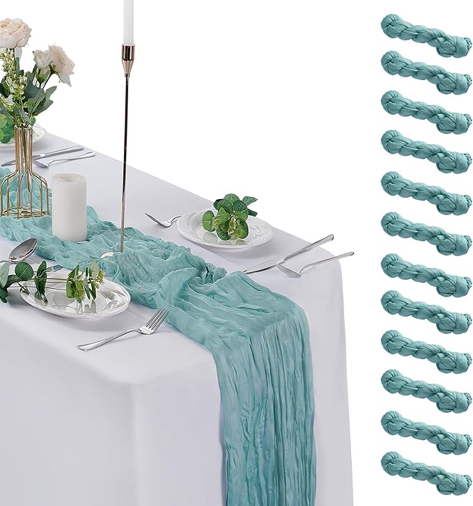 12 Pack Cheesecloth Table Runner 9ft,17 x 108 inch Gauze Table Runner Rustic Romantic Wedding Runner for Wedding Bridal Shower Fall Decoration,Dusty Blue