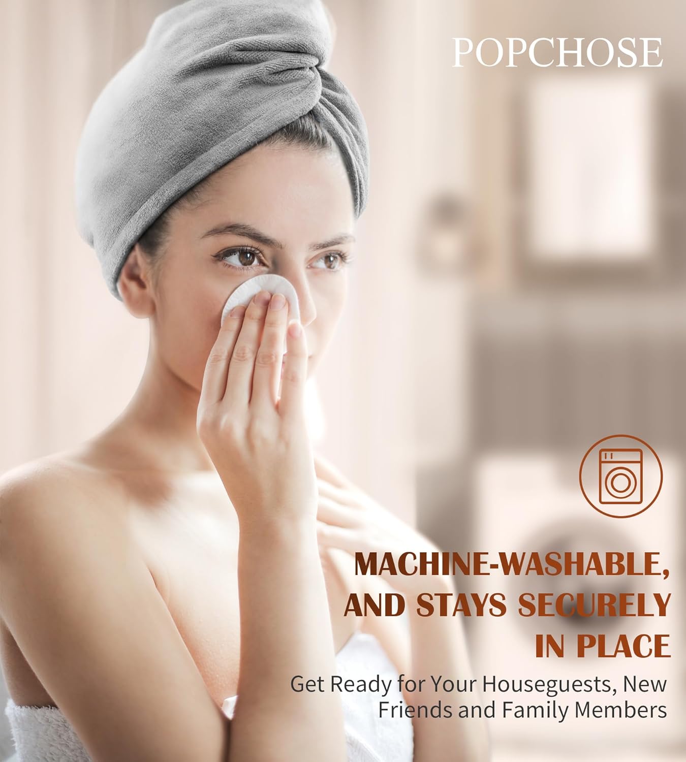 POPCHOSE Microfiber Hair Towel Wrap, Fast Drying Hair Turban, Soft Ultra Absorbent, No Frizz Hair Wrap Towels for Women Wet Hair, Curly, Longer, Thicker Hair, Gifts Stocking Stuffers for Women